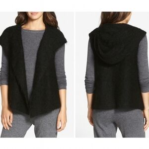 Eileen Fisher Alpaca Silk Hooded Vest Black Open Front Size M